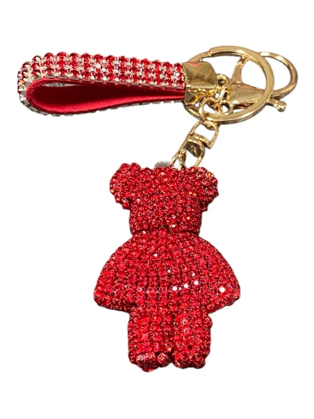 Red Crystal Teddy Bear Charm with Rhinestone Strap